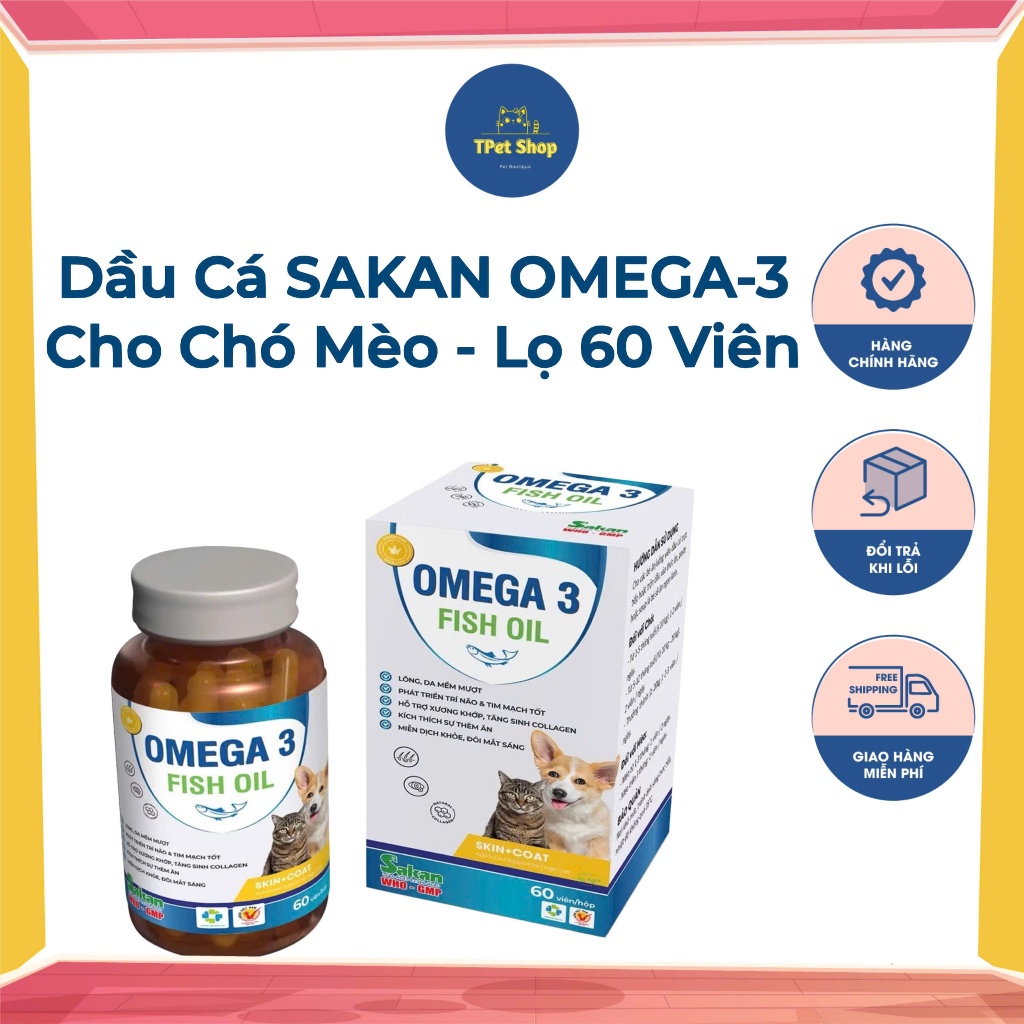 Dầu cá OMEGA 3 Sakan hộp 60 viên cho thú cưng - Tpet shop