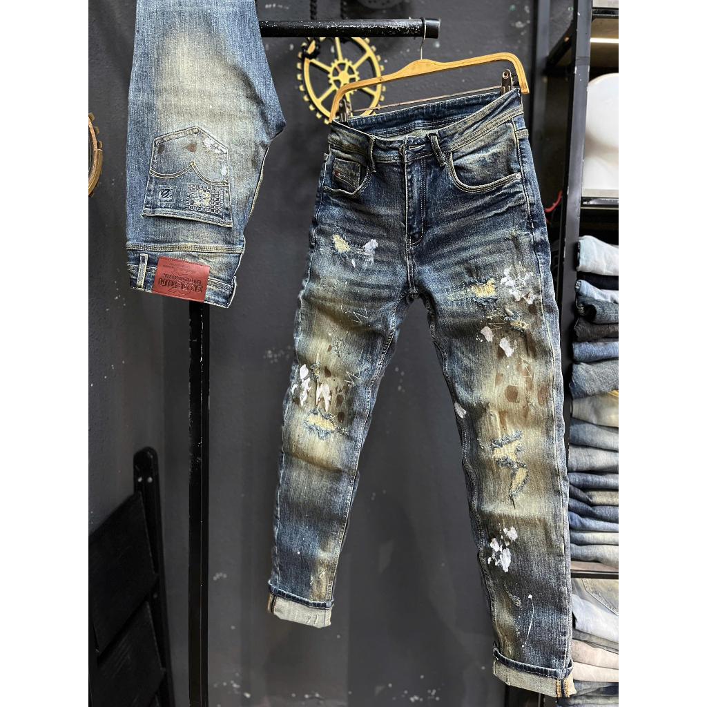 [LIMITED][3K DENIM Jean Denim Guangzhou-3K1942]Quần Jean Nam Dài Xanh RETRO Was Lau Dơ Vintage Sơn M