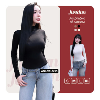   BẢN MỚI LÓT LÔNG DÀY VÀ ẤM HƠN  Áo Thun Nữ Ôm Body JUSTDUN 822 -Cotton Lông Mịn Cao Cấp Cổ Cao 5CM 