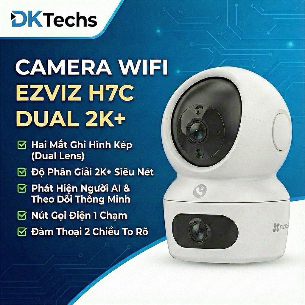 Camera Wifi Ezviz H7C Dual 2K+ - Mắt Kép Thông Minh, Phát Hiện Người AI, Đàm Thoại 2 Chiều - DKTechs