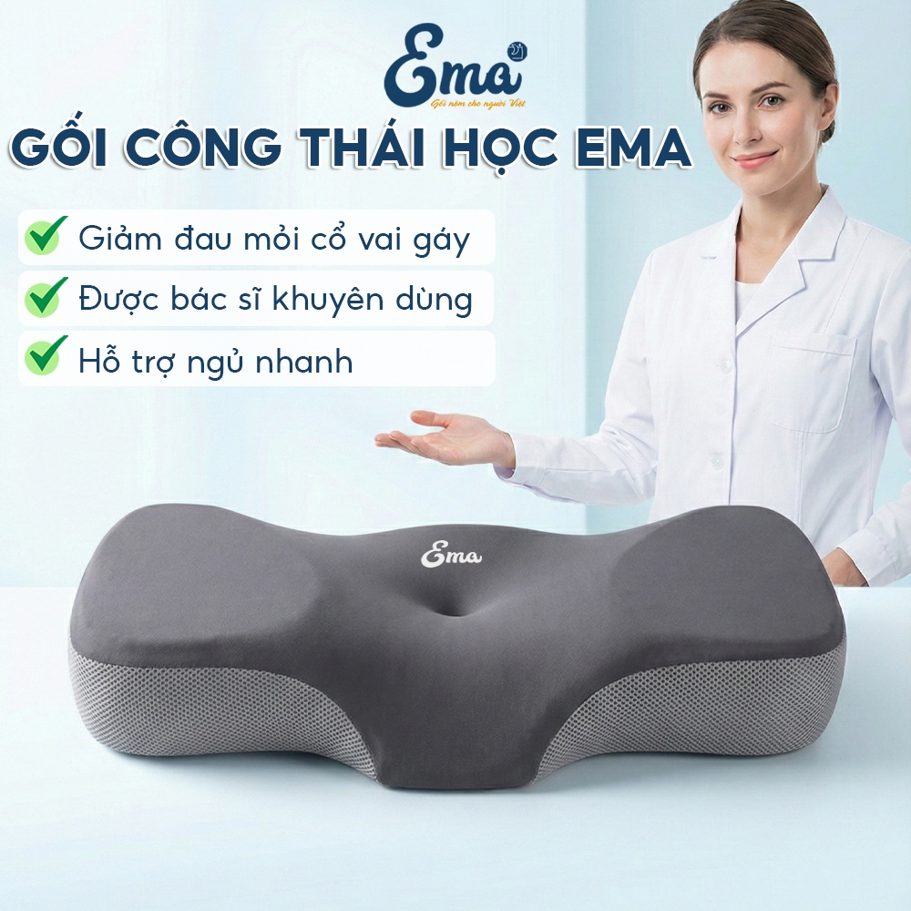 Gối cao su non công thái học EMA - Chống đau cổ vai gáy, giảm ngủ ngáy, ngừa thoái hóa đốt sống cổ | BigBuy360 - bigbuy360.vn