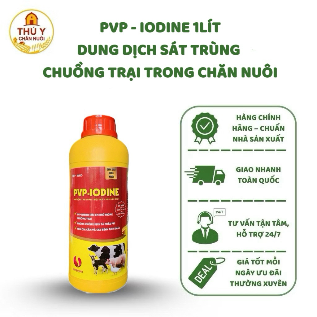 PVP-IODINE 1Lít – Dung Dịch Sát Trùng Khử Khuẩn Chuồng Trại, Dụng Cụ Chăn Nuôi