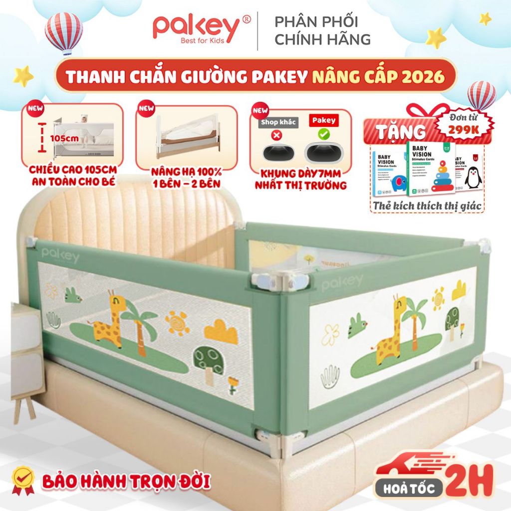 Thanh Chắn Giường VIP Nâng Hạ 1 & 2 Bên Siêu Dày - Thanh Chặn Giường Cho Bé Chính Hãng Pakey - Bảo H