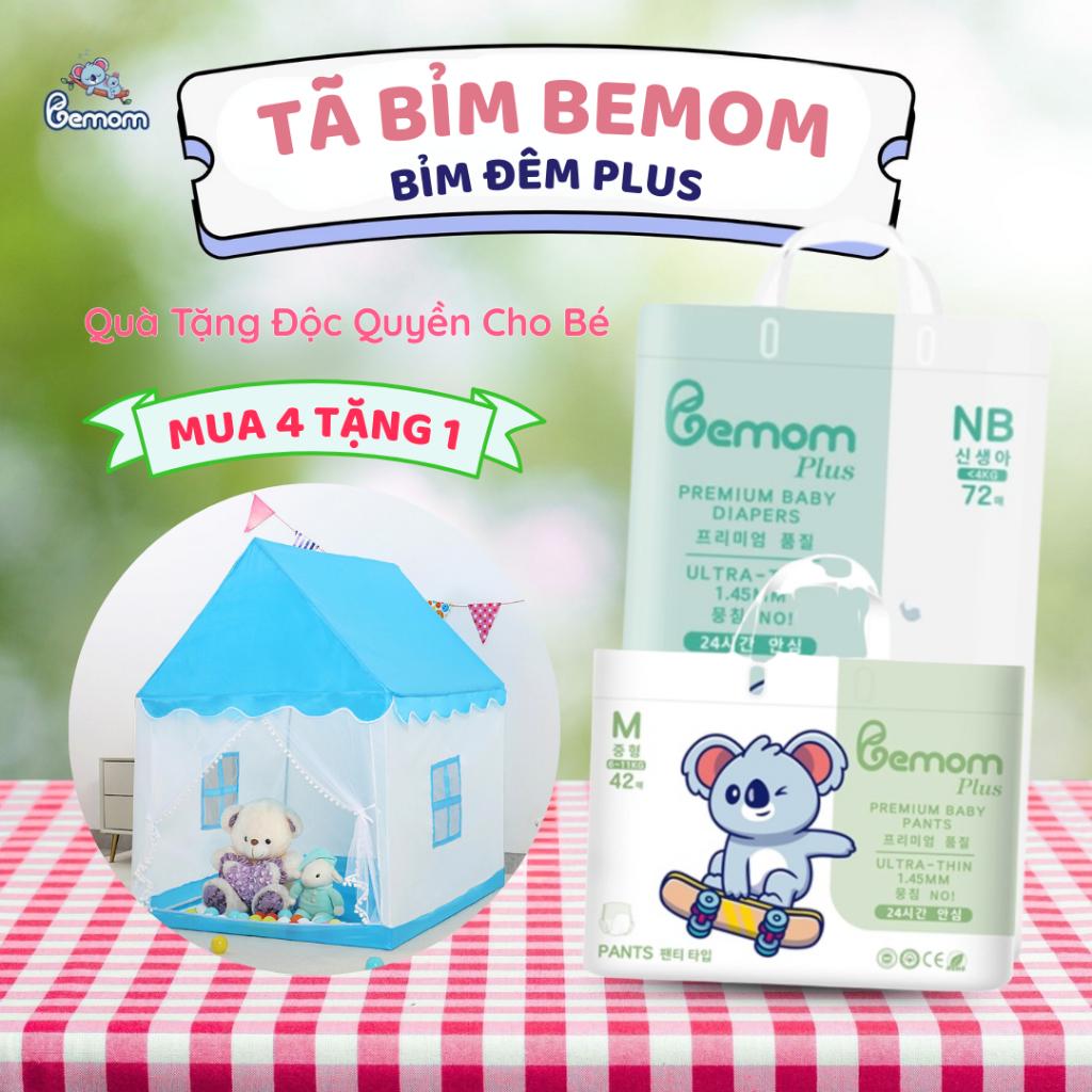 (4 Bịch Tặng Quà ) Tã Bỉm Hàn Quốc Đêm Bemom Plus - Siêu Mềm, Mỏng 1.45mm, Thấm Hút Vượt Trội, Thoán