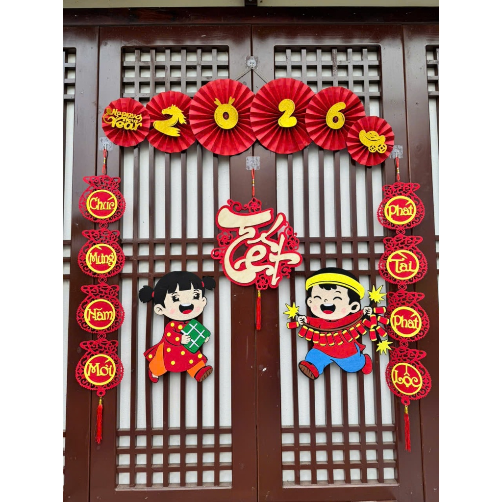 Trang Trí Tết Set tết gỗ MP hình người trang trí tết 2026 Trang Trí Tết