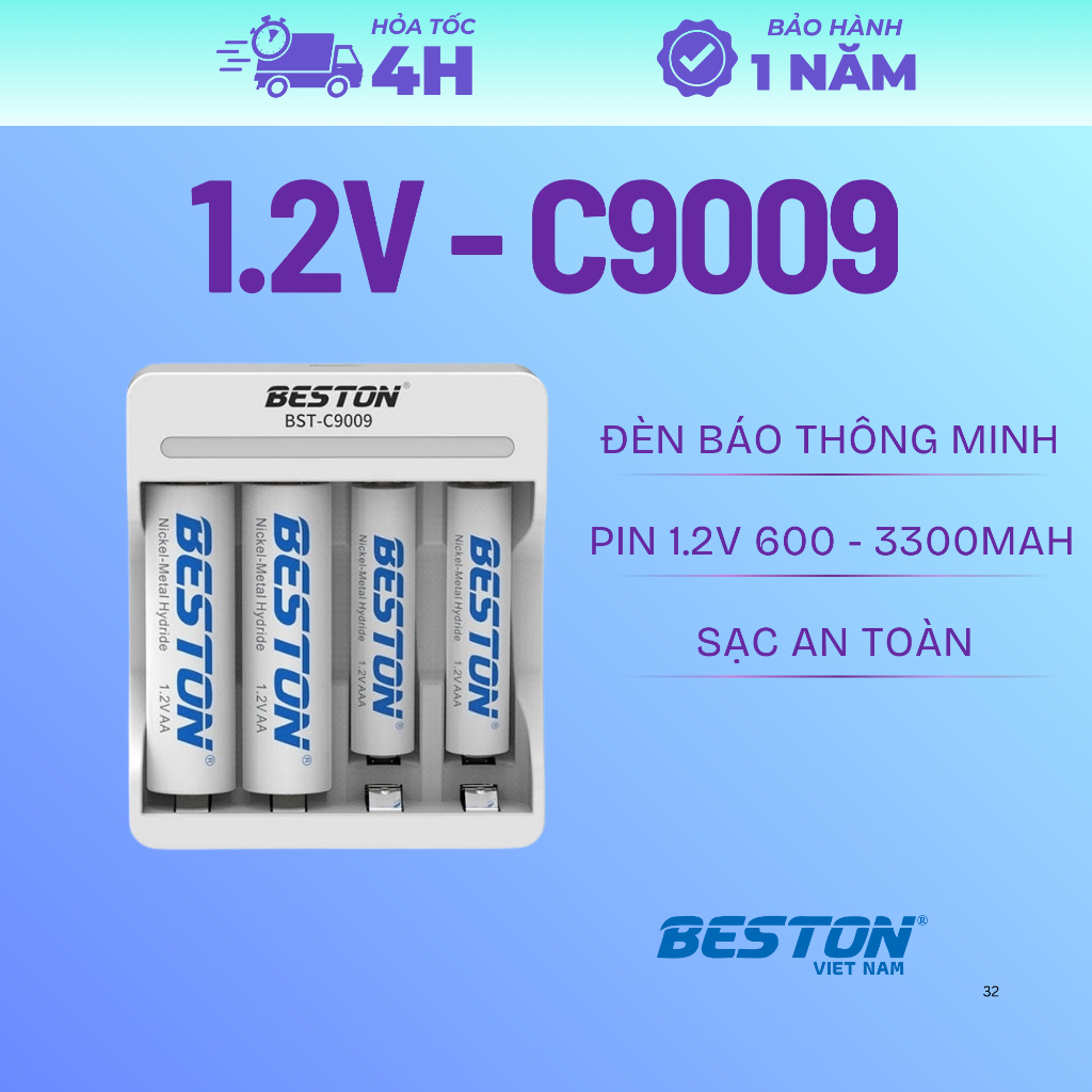BESTON Combo sạc C9009 và pin 1.2V AA/AAA - (BẢO HÀNH 1 NĂM)