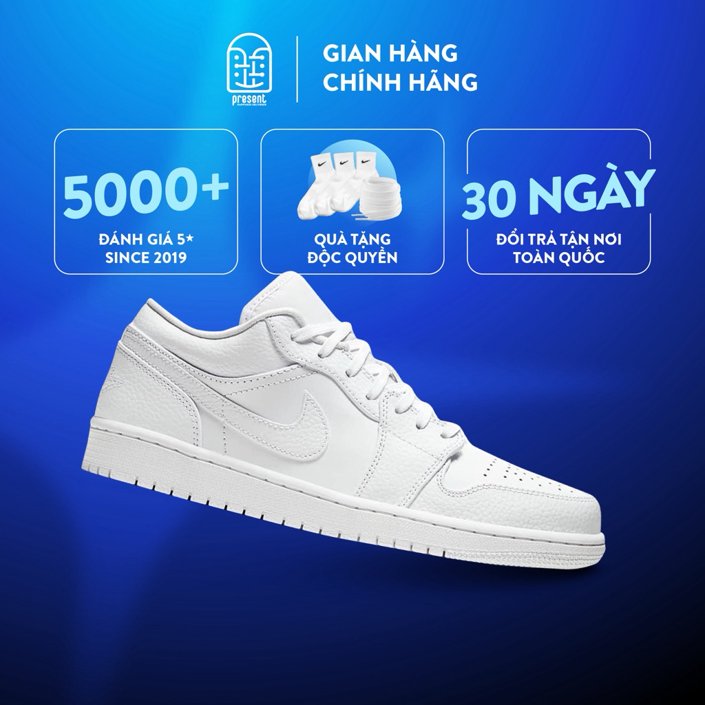 Giày Air Jordan 1 Low All White chính hãng cho nam nữ, JD1 Low All White real fullbox Present Origin