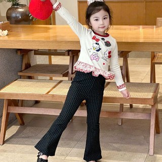 Set Bộ Áo Phối Ren mix Quần Nỉ Chấm Bi Chất Nỉ Mềm Mịn Cho Bé Gái