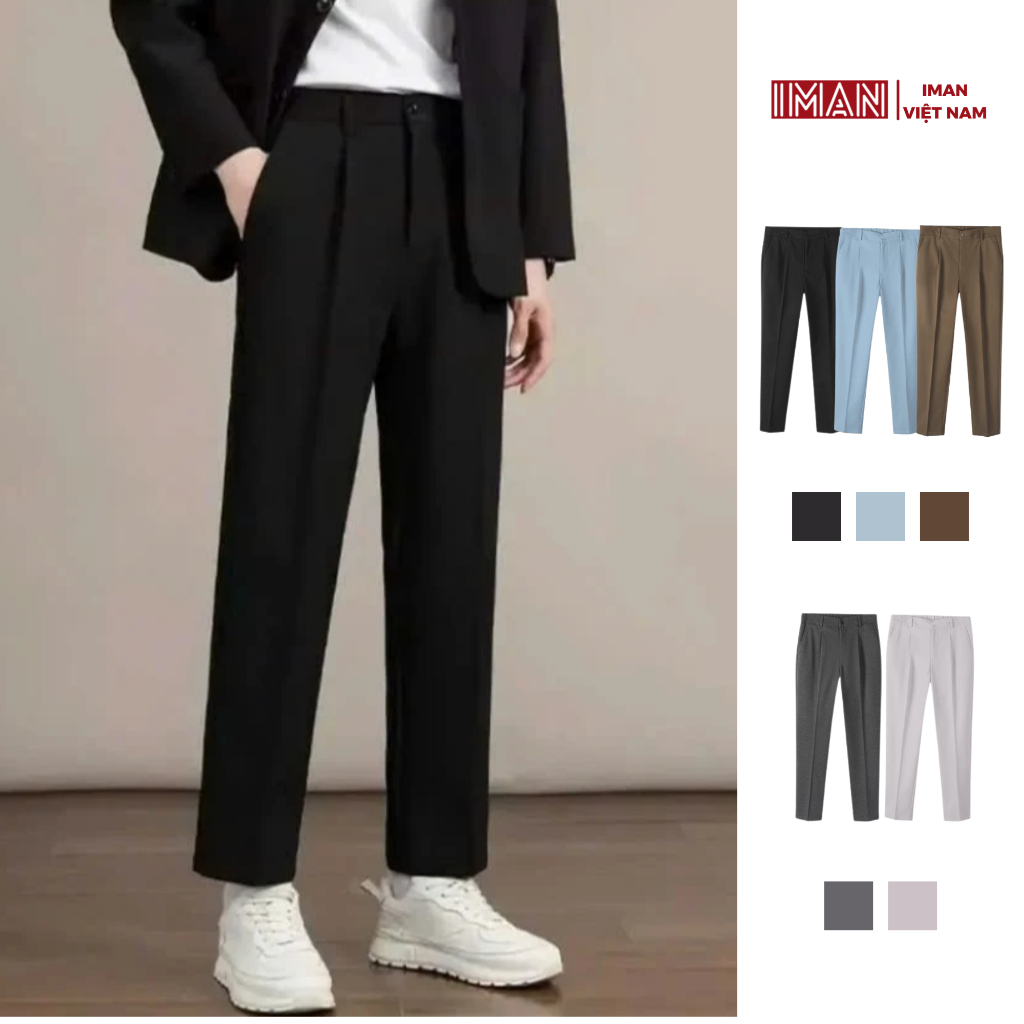 Quần Tây Nam IMAN Nhiều Màu Phong Cách Hàn Quốc, Quần Âu Dáng Baggy Ống Suông Rộng Vải Tuyết Hàn