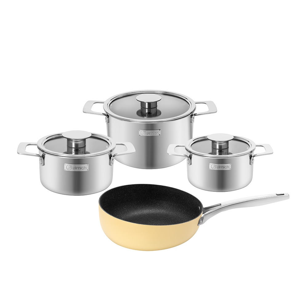 Bộ nồi Inox liền khối Elmich Hera EL-8138IN - Nồi 16,18,22 tặng kèm chảo chống dính full induction 2