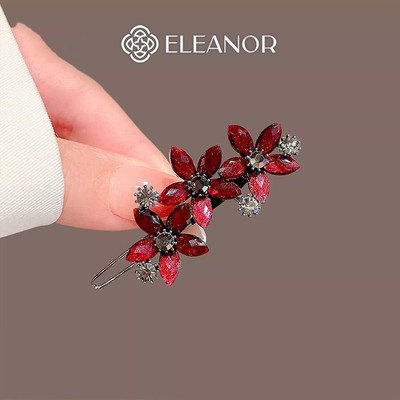 Kẹp tóc nữ Eleanor Accessories hình hoa màu đỏ đính đá phụ kiện tóc mái đồ tết 11172