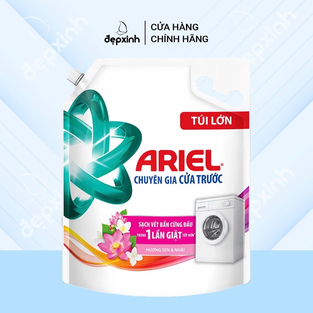 Túi nước giặt Ariel chuyên gia cửa trước Hương Sen & Nhài 3.05kg