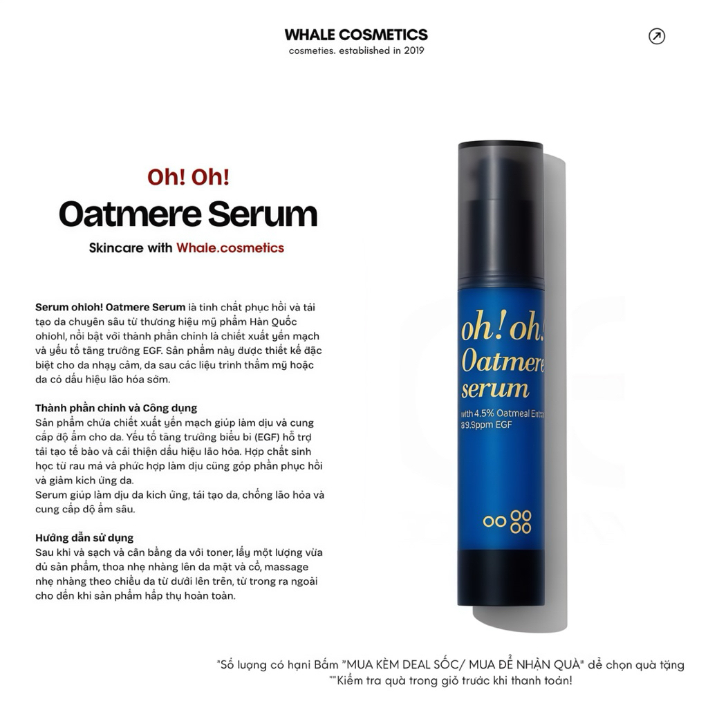 (Hàng Cty) Serum Tinh Chất Phục Hồi Oh Oh Oatmere Serum (with 4.5% Oat Extract & 9.9ppm EGF) 25ml