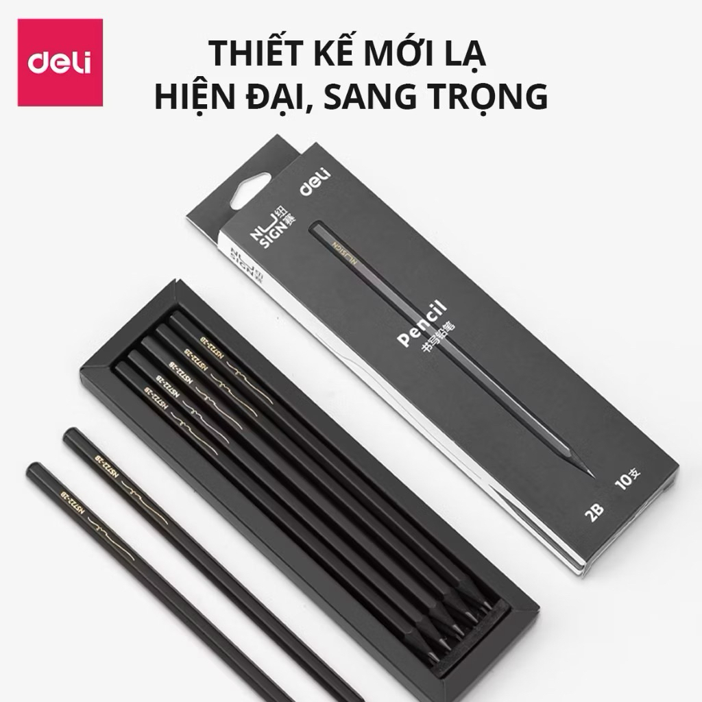 Combo 5 Bút chì cao cấp Deli đen NS722-2B nét thanh nét đậm
