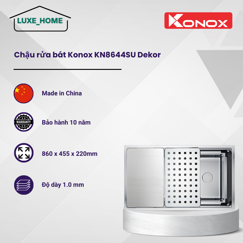 Chậu Rửa Konox Undermount Sink KN8644SU Dekor - Inox - Chống Xước - Sơn Phủ Chống Thấm Ngược - LUX