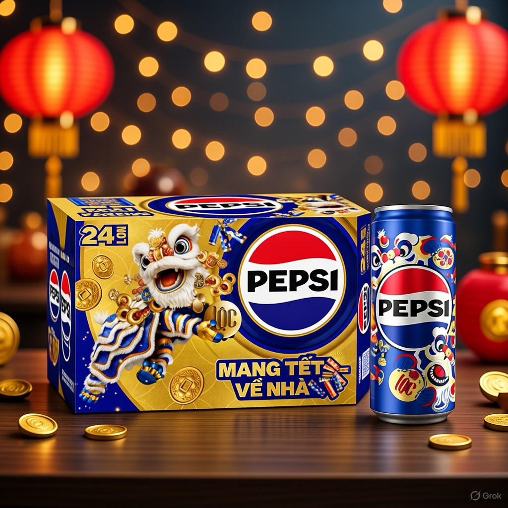 Thùng Nước Ngọt Pepsi Tết 2026 – Phiên Bản Tết Mang Lộc Về Nhà, 24 Lon