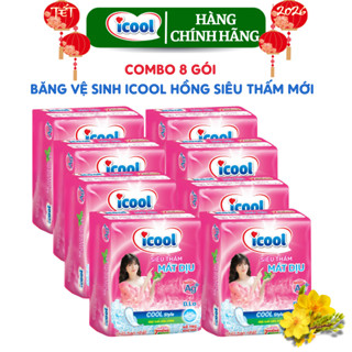  Băng Vệ Sinh ICOOL Hồng Siêu Thấm Mới  7 Miếng Mặt Lưới Bạc Hà Mát Dịu Combo 8 Gói   