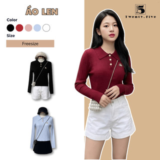 Áo Len Dài Tay Twentyfive Cổ Polo Vặn Thừng, Thêu Hình Gấu Trước Ngực, Form Xinh Dễ Mặc 7050