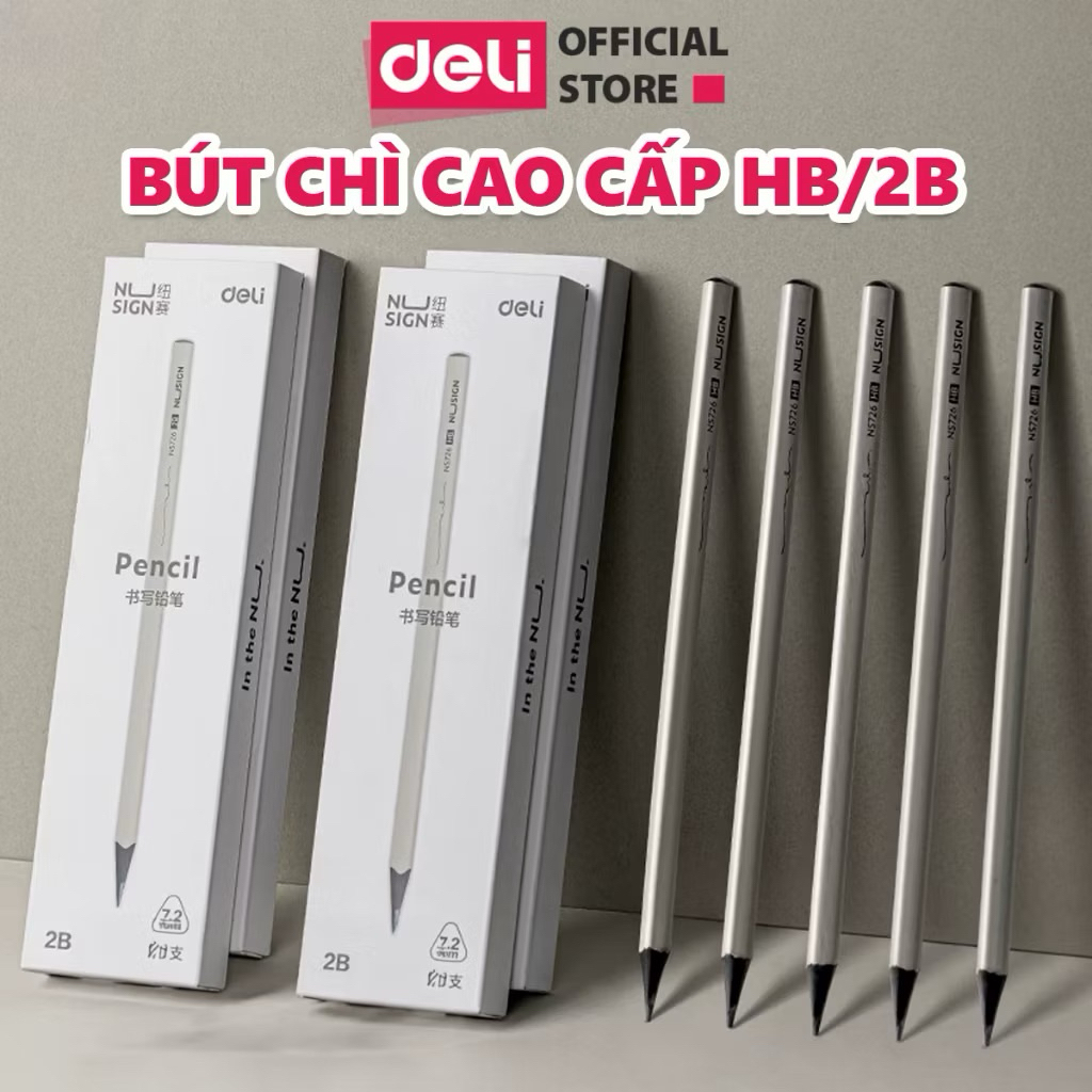 Combo 5 Bút Chì NS726 - 2B HB Gỗ Nusign Deli Lõi Đen Cao Cấp - thân tam giác