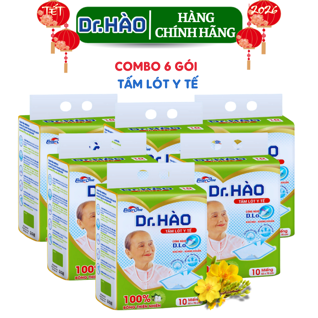 Tấm Lót Y Tế DR.HÀO 10 Miếng Kích Thước 52*70cm Đo Hết Phần Rìa NiLon (Combo 6 Gói)