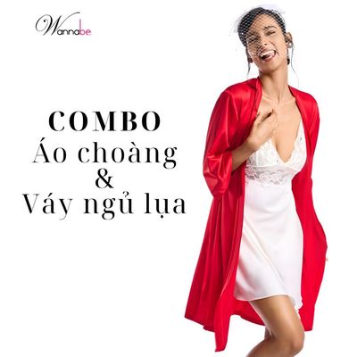 Combo váy ngủ & áo choàng ngủ lụa WANNABE cô dâu phối ren, đồ ngủ đêm tân hôn sang trọng KI010DNR01
