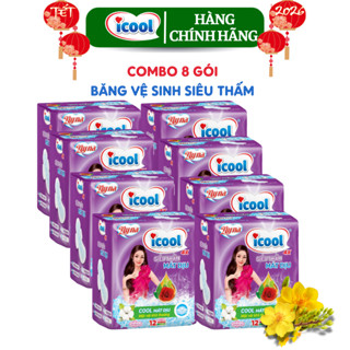  Băng Vệ Sinh ICOOL Siêu Thấm Tím 12 Miếng Mặt Vải Khô Thoáng Bạc Hà Mát Dịu. 