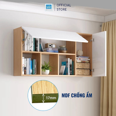 Tủ Sách Văn Phòng Treo Tường, Giá Sách Gỗ Gắn Tường 4 Ngăn 2 Cánh Mở 120cm SIB KT707