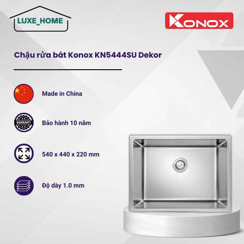 Chậu Rửa Konox KN5444SU Dekor - Bề Mặt Dập Tạo Hạt - Chống Trầy Xước - Chịu Mài Mòn - LUX