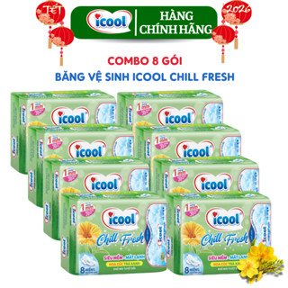  Băng Vệ Sinh ICOOL CHILL FRESH 8 Miếng Mặt Vải Có Bạc Hà Mát Lạnh Combo 8 Gói  