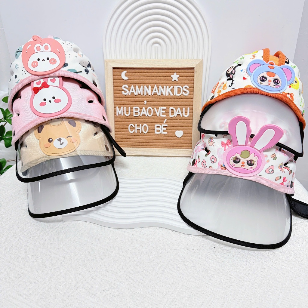 Mũ bảo vệ đầu cho bé có kính chắn bụi, chắn gió - Nón bảo vệ đầu cho bé đi xe máy, xe chòi chân