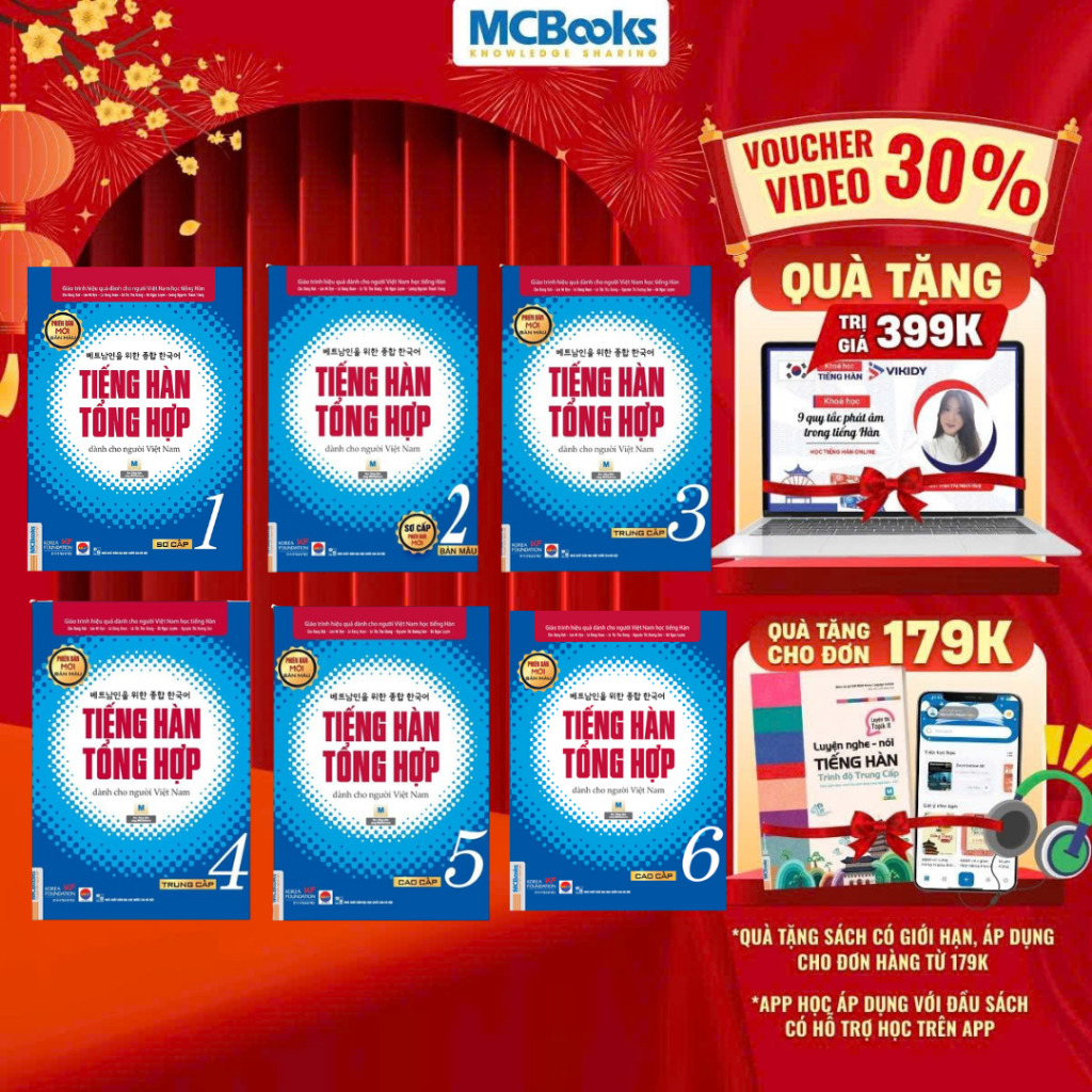 Sách - Combo Tiếng Hàn Tổng Hợp Dành Cho Người Việt Nam Tập 1-6 - Giáo Trình Kèm Sách Bài Tập - Nhắn tin shop để nhận KH