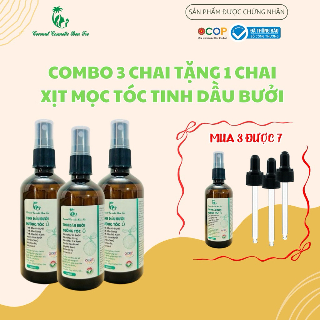 [ MUA 3 ĐƯỢC 7 ] Dưỡng Tóc tinh dầu Bưởi, Gừng và Trà Xanh Coconut Cosmetic Ben Tre