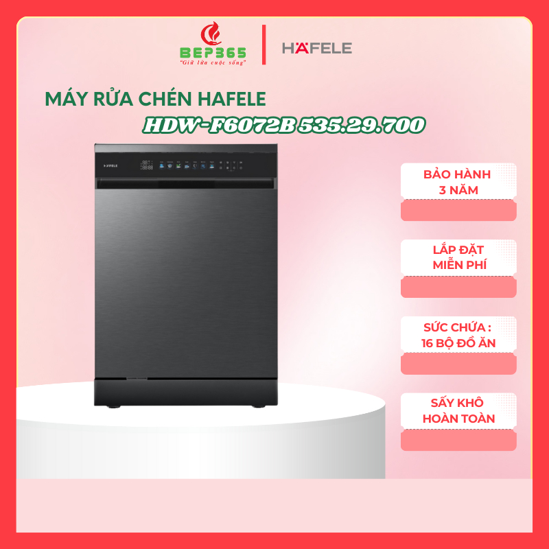Máy Rửa Chén Hafele HDW-F6072B 535.29.700 – Dung Tích Lớn – Tiết Kiệm Nước – Vận Hành Êm Ái