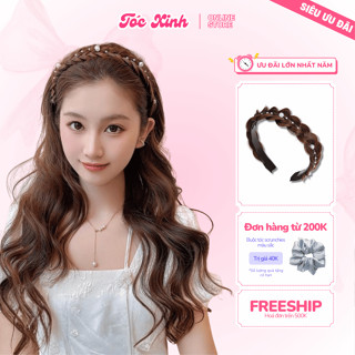 Băng đô tóc giả Sợi tơ nhân tạo TOCXINH247 Tết ngang Đính Ngọc Trai 4 màu Dành cho nữ [TT4]