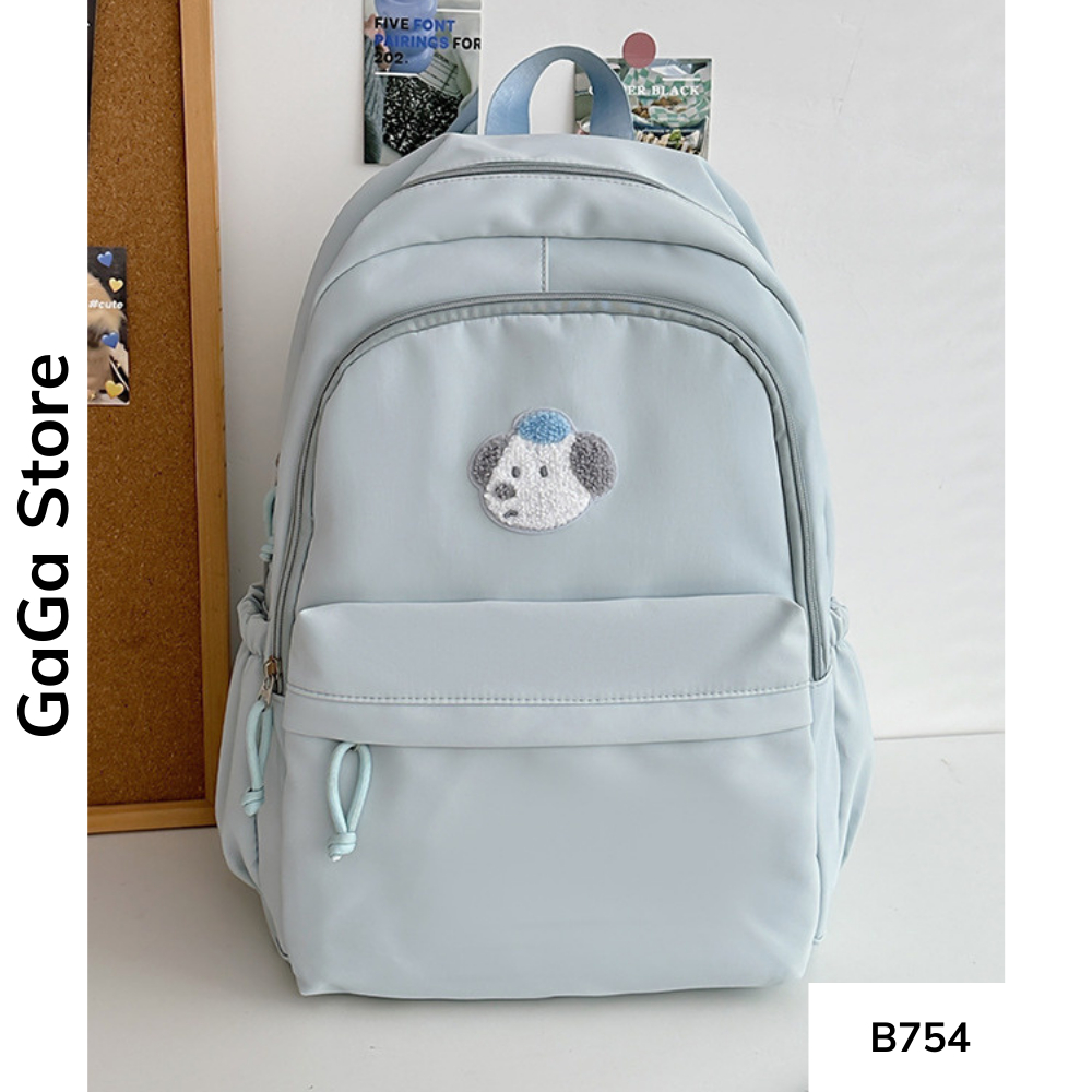 Balo đi học nữ nhiều ngăn phong cách basic Hàn Quốc thêu gấu màu pastel dễ thương cho học sinh các cấp B754 gagastore