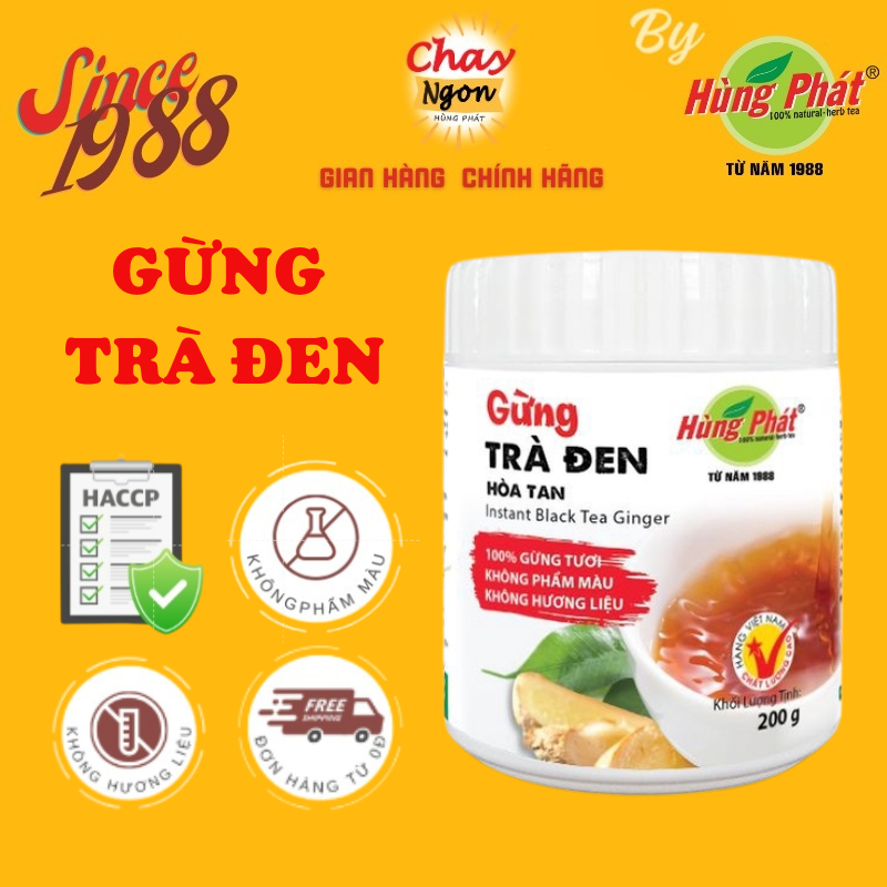 Gừng Trà Đen Hòa Tan Hùng Phát - GTDHT - Hũ 200g - Đạt chuẩn ISO HACCP