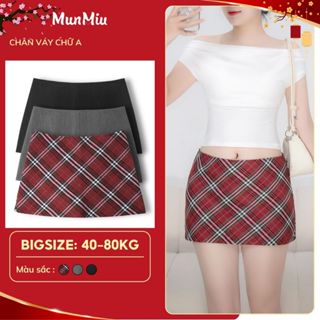  Chân váy chữ A MunMiu BIGSIZE 40–80kg kẻ đỏ caro tôn dáng có quần lót chống lộ 5938 