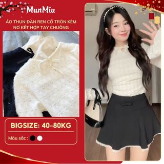  Áo thun nữ cổ tròn tay xoè MunMiu đính nơ kết hợp tay chuông siêu xinh tiểu thư nữ tính 3943 
