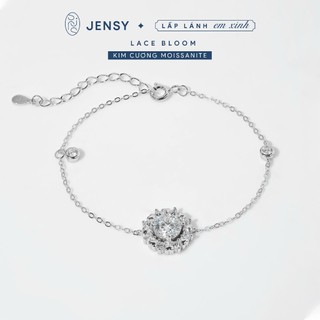  Lắc Tay Bạc Gắn Kim Cương Moissanite 7 Ly Xi Bạch Kim Kiểm Định GRA. "Lace Bloom " LTJ6 . Vòng Tay Bạc Nữ Sang Trọng 