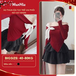  Áo thun trễ vai nữ vạt chéo Munmiu áo thun dài tay co giãn 3101 