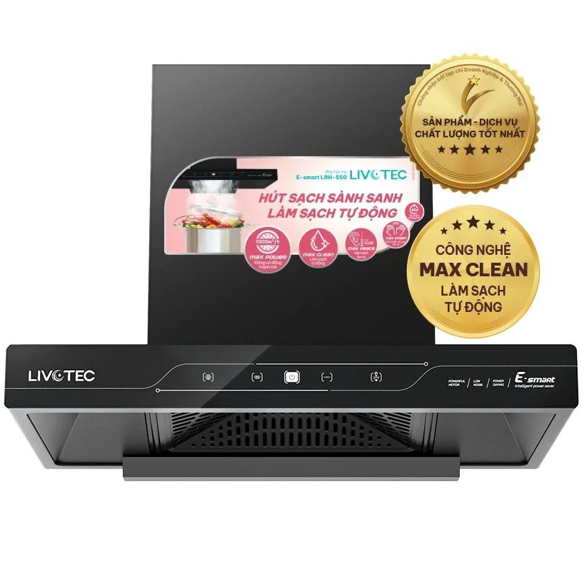 Máy hút mùi Livotec E-smart LRH-550S - MaxPower với động cơ đồng mạnh mẽ, hút nhanh và khử mùi hiệu 