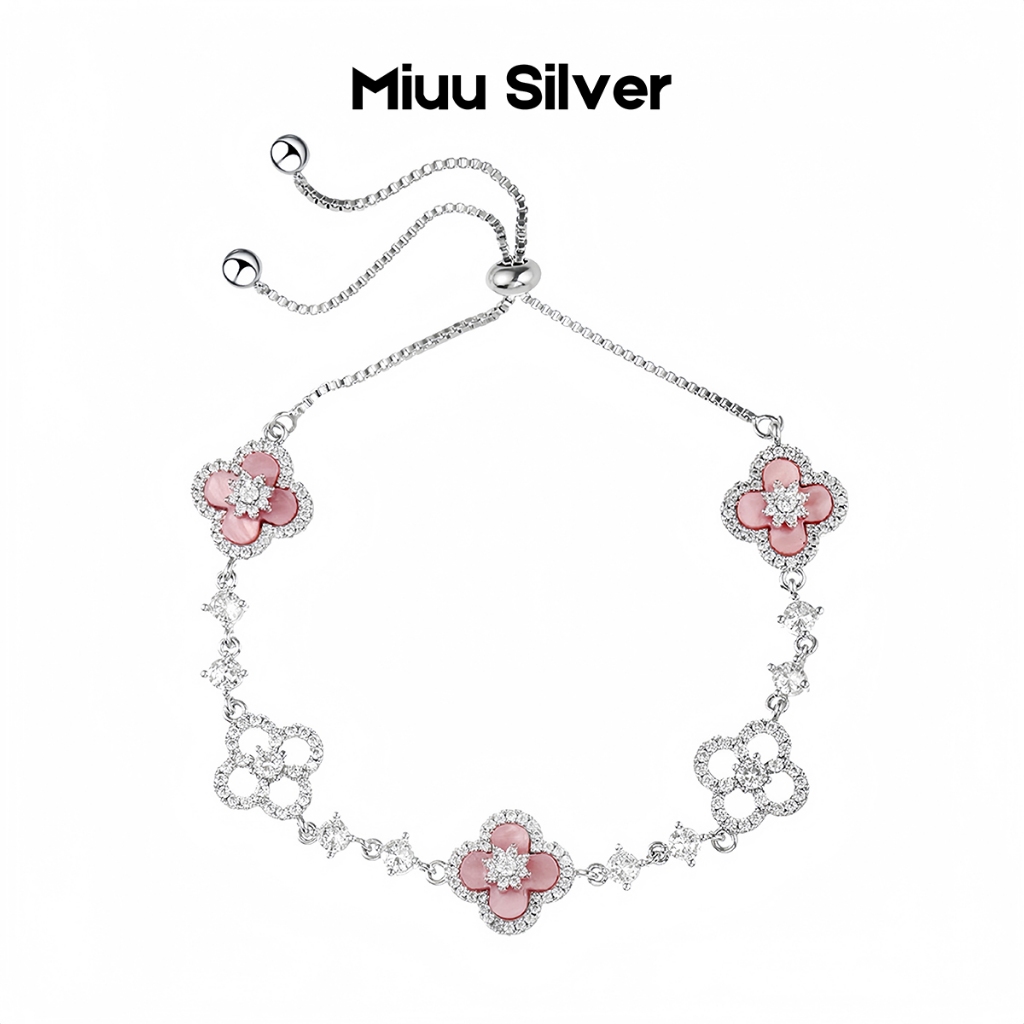 Vòng tay bạc nữ cỏ 4 lá Miuu Silver, lắc tay nữ hình cỏ 4 lá Sakura Cleef