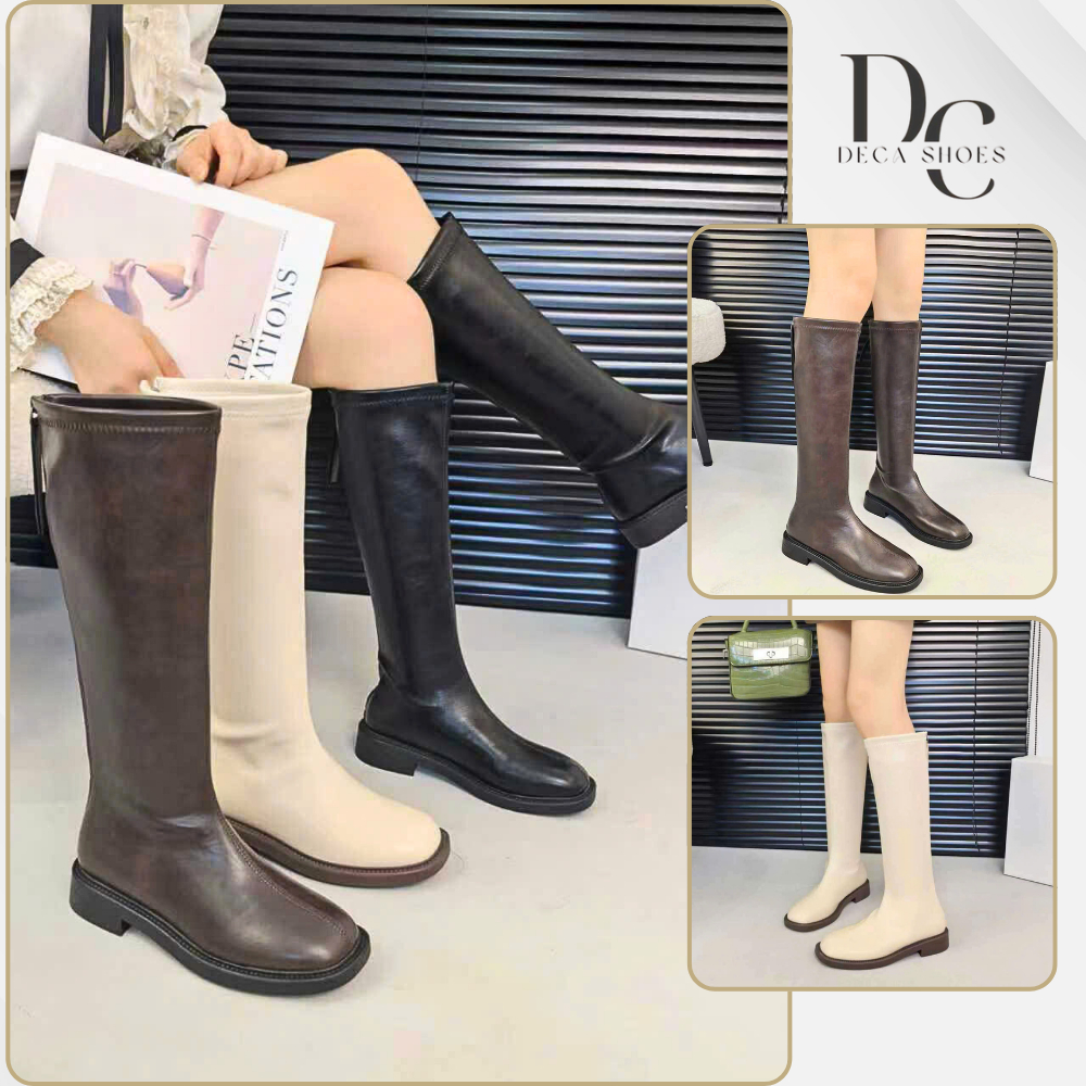 Boot nữ cổ cao dưới đầu gối da pu mềm mại có khóa kéo phía sau tiện lợi_Deca shoes