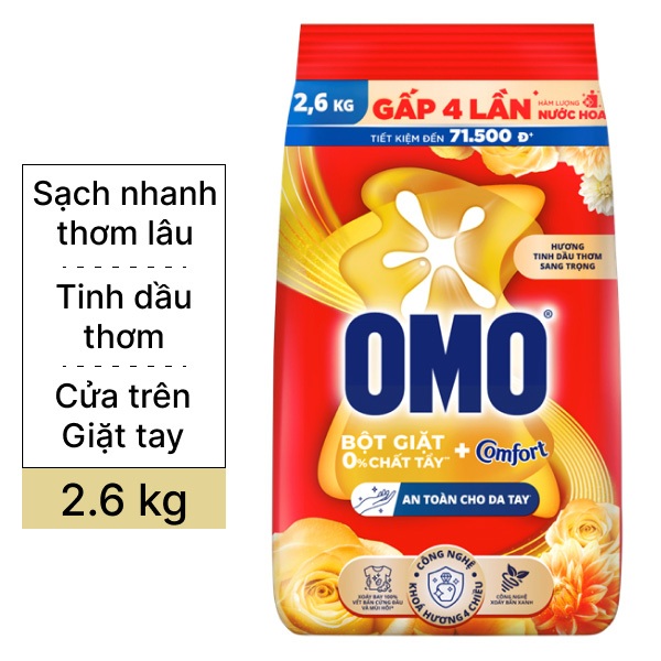 Bột giặt Omo tinh dầu thơm Comfort Nồng Nàn 2.6kg