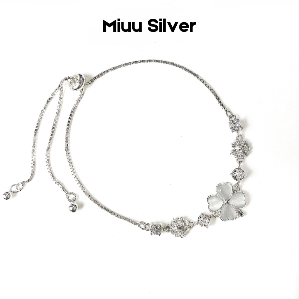 Vòng tay bạc Miuu Silver, lắc tay dây rút điều chỉnh size cỏ 4 lá Miracle Clover