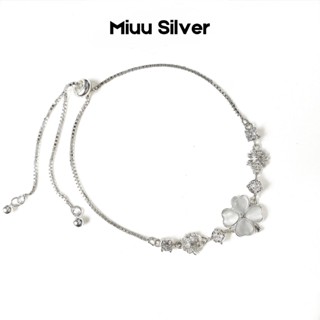  Vòng tay bạc Miuu Silver lắc tay dây rút điều chỉnh size cỏ 4 lá Miracle Clover 