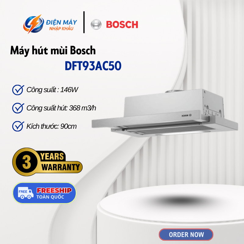 Máy Hút Mùi Bosch DFT93AC50 Series 4 - Thiết Kế Âm Tủ - Lưới Lọc Nhôm 3 Lớp - Điều Khiển Nút Nhấn