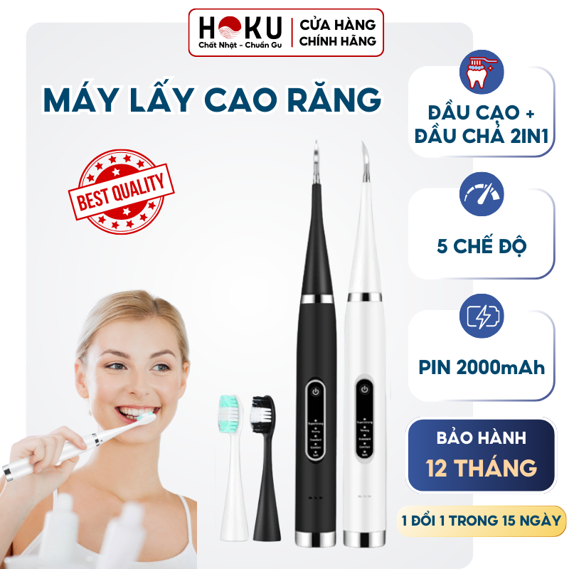 Máy Lấy Cao Răng Kèm Bàn Chải Điện 2in1 HOKU,Thiết Bị Chăm Sóc Răng Toàn Diện, Pin Sử Dụng Lên Đến 1