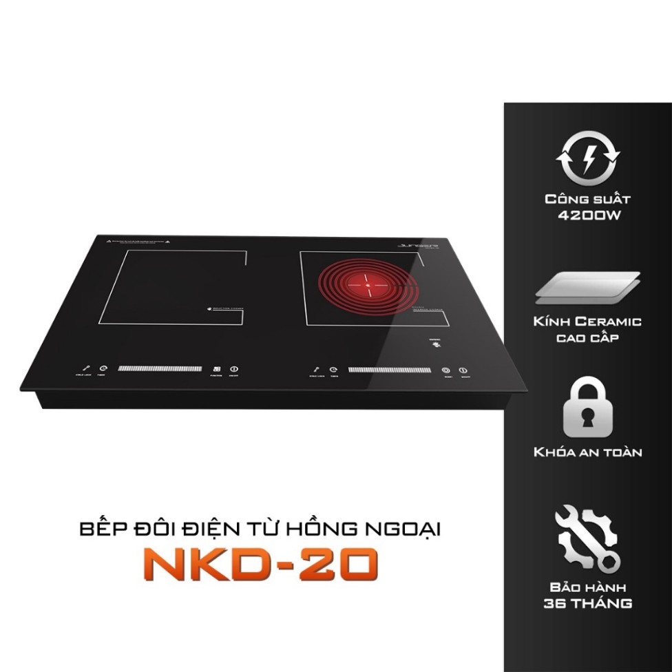 [CHÍNH HÃNG] Bếp đôi điện từ hồng ngoại Junger JG NKD-20 - 4200W - Không kén nồi -Bảo Hành 36 Tháng