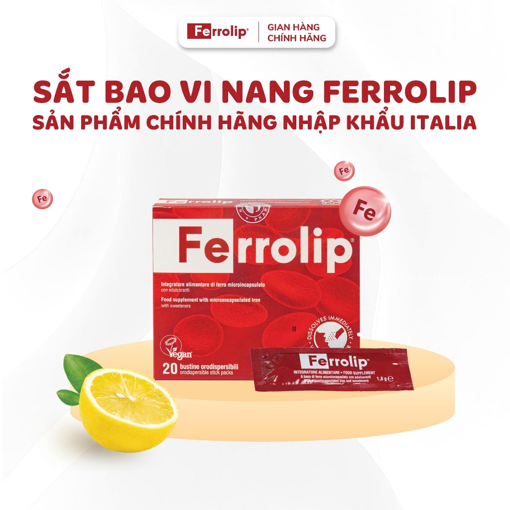 Sắt Ferrolip - Sắt bao vi nang dành cho mẹ bầu & người trưởng thành - Hộp 20 gói